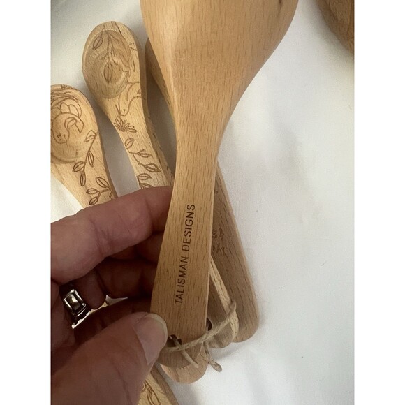 Talisman Designs Engraved Beechwood Kitchen Utensil Lot Spoons Cups Spreaders - Picture 12 of 14